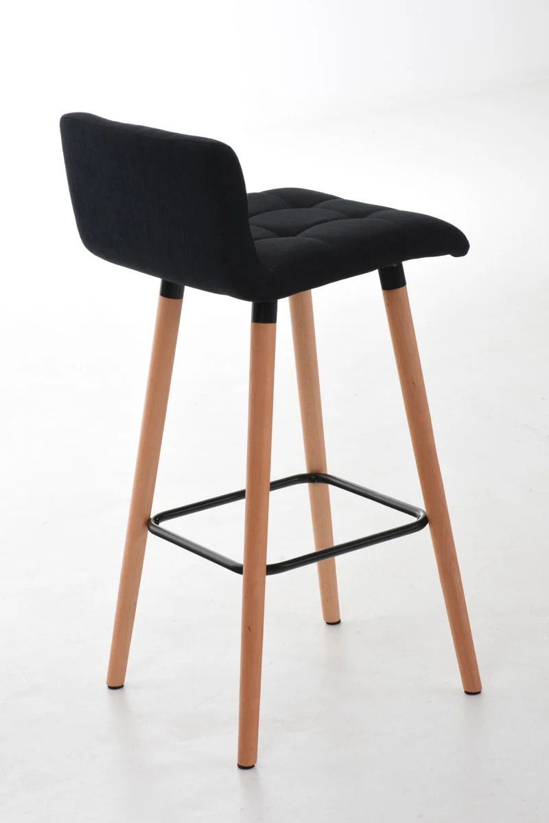 Lot de 2 tabourets de bar en tissu noir coutures décoratives pieds en bois avec repose-pieds 10_0000218