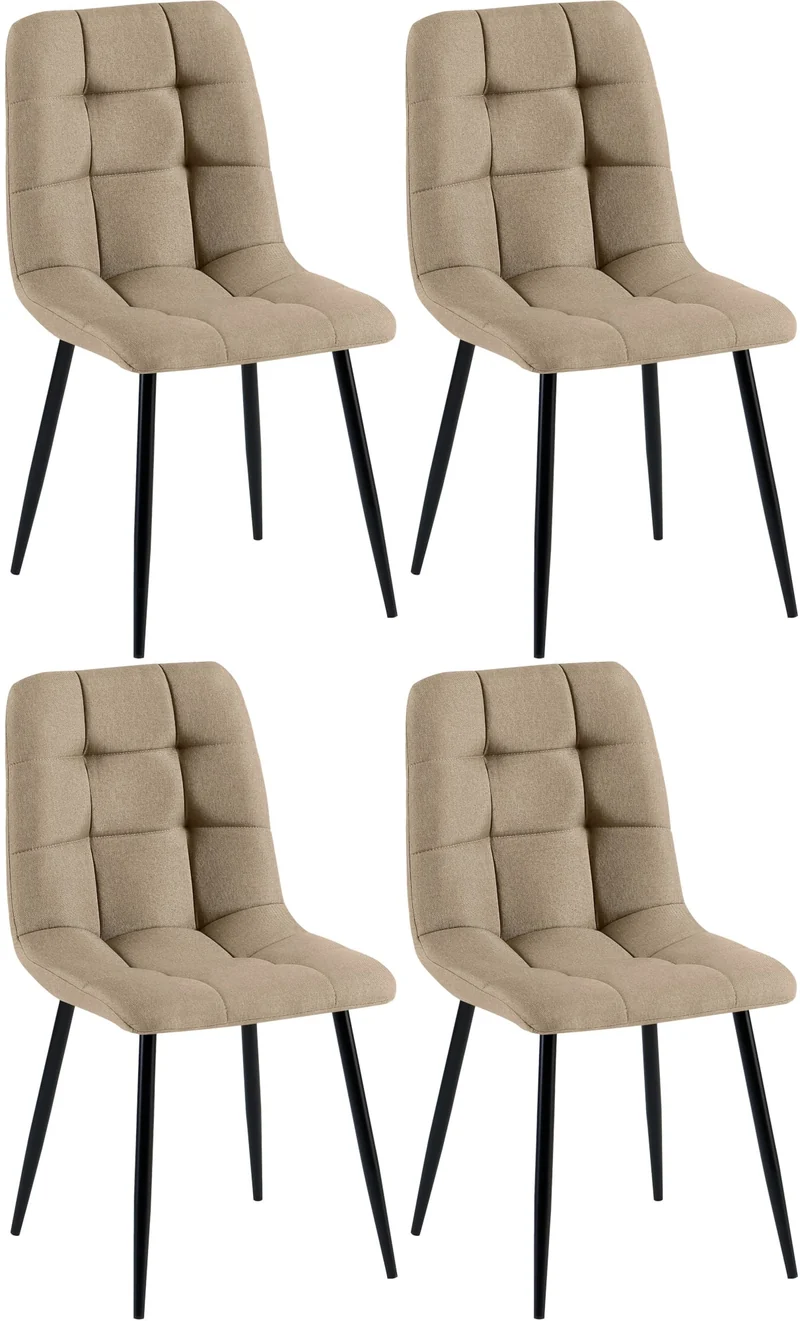 Lot de 4 chaises de salle à manger coutures forme carrées en tissu taupe pieds en métal noir 10_0007789