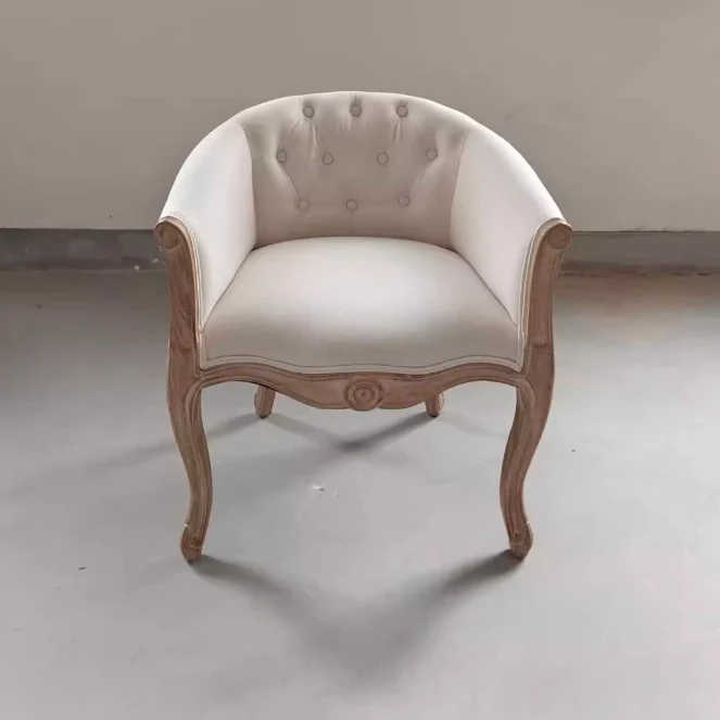 Traditional Vintage Square Linen Oil-waxed Leather Solid Wood Sponge Upholstery Accent Chair Backrest Armrest For Living Room