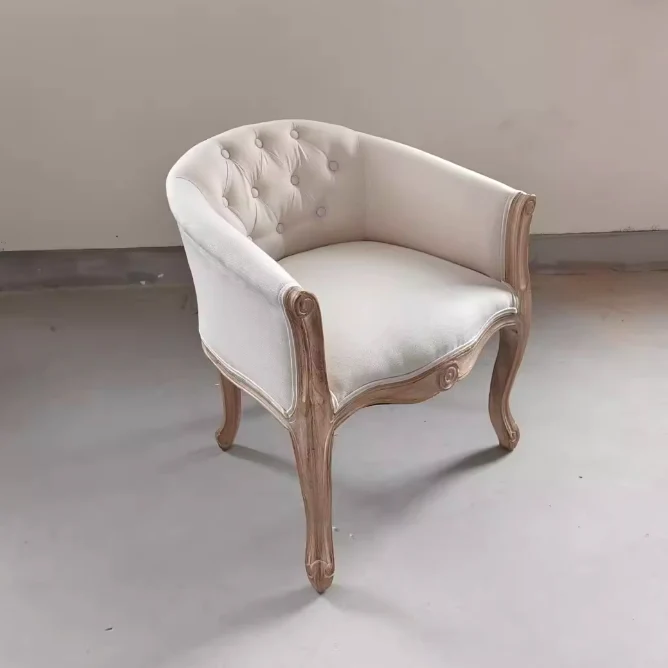 Traditional Vintage Square Linen Oil-waxed Leather Solid Wood Sponge Upholstery Accent Chair Backrest Armrest For Living Room