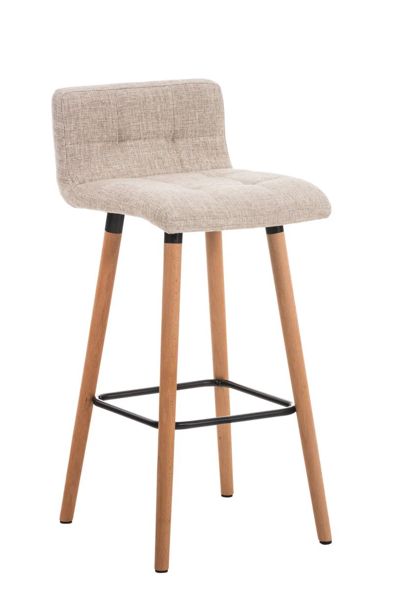 Lot de 2 tabourets de bar en tissu crème coutures décoratives pieds en bois avec repose-pieds 10_0000541