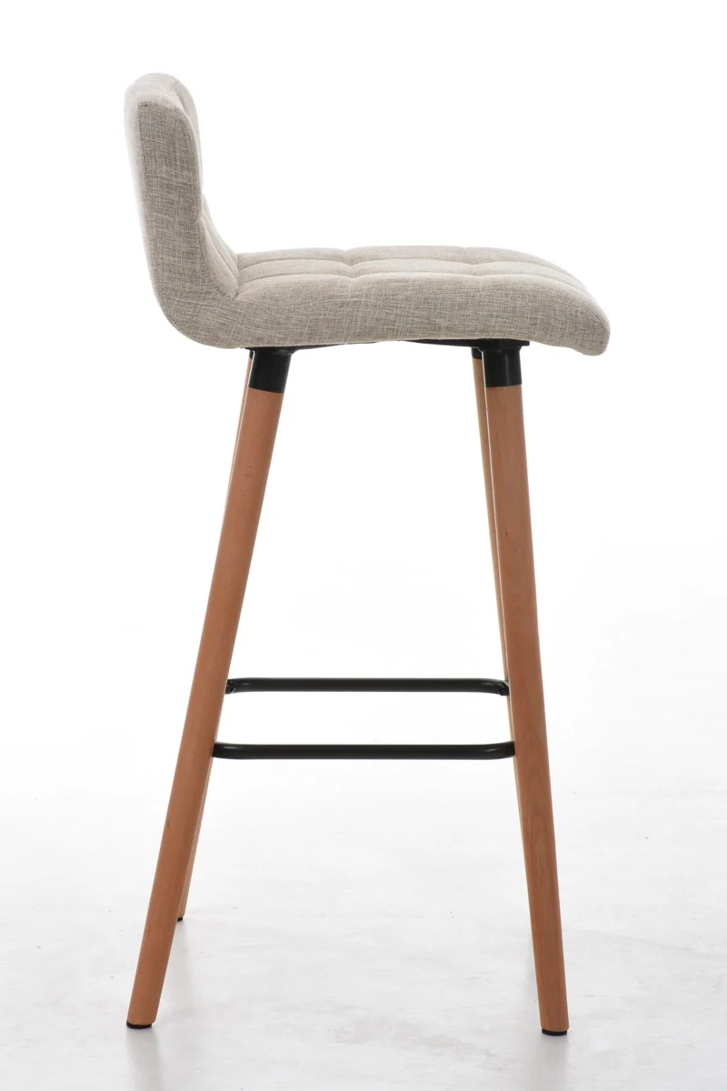 Lot de 2 tabourets de bar en tissu crème coutures décoratives pieds en bois avec repose-pieds 10_0000541