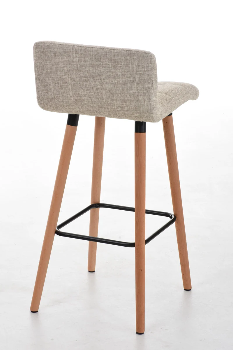 Lot de 2 tabourets de bar en tissu crème coutures décoratives pieds en bois avec repose-pieds 10_0000541