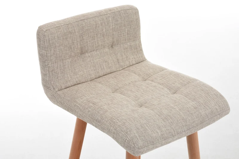 Lot de 2 tabourets de bar en tissu crème coutures décoratives pieds en bois avec repose-pieds 10_0000541