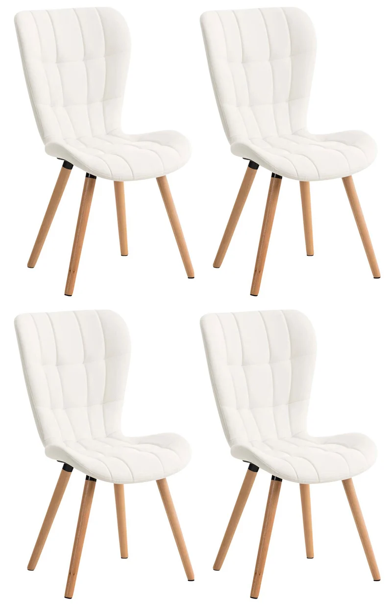 Lot de 4 chaises de salle à manger dossier haut coutures décoratives assise en PVC blanc 10_0007657