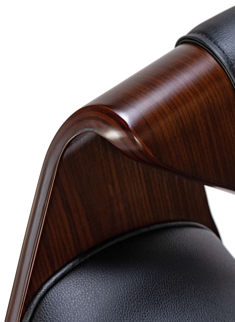 Lot de 2 tabourets de bar style moderne rétro en PVC noir bois couleur noyer cadre en métal 10_0006216