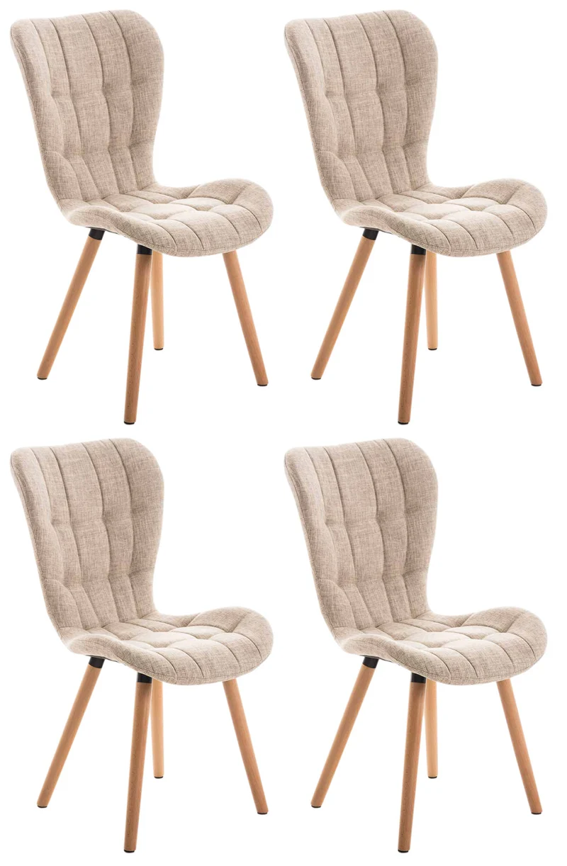 Lot de 4 chaises de salle à manger dossier haut coutures décoratives assise en tissu crème 10_0007663