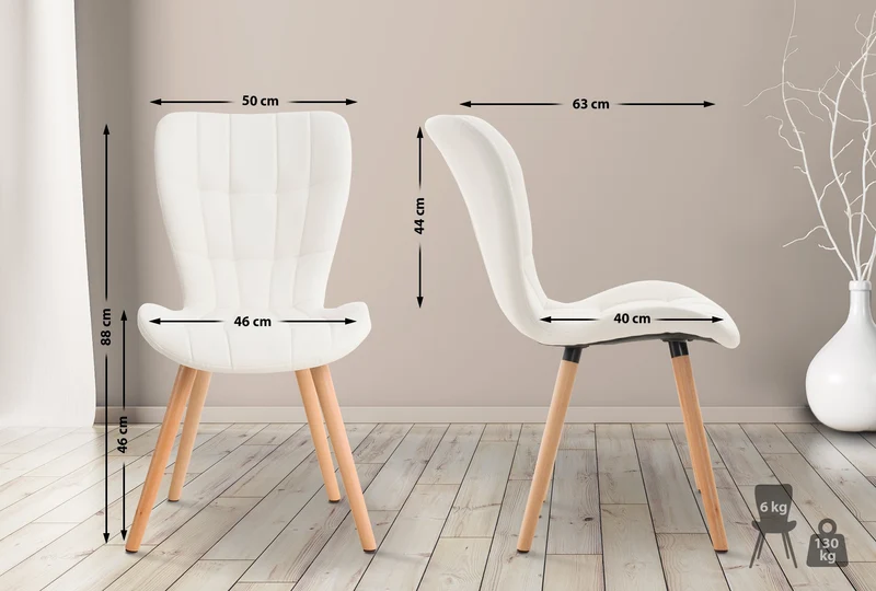 Chaise de salle à manger x1 dossier haut coutures décoratives assise en PVC blanc 10_0002219