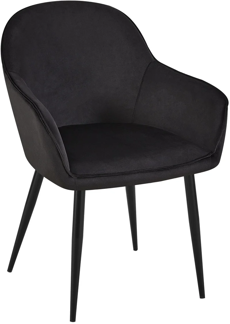 Chaise de salle à manger x1 moderne et confortable en velours noir et pieds en métal noir 10_0001998