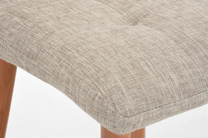 Tabouret de bar en tissu crème coutures décoratives pieds en bois avec repose-pieds 10_0000046