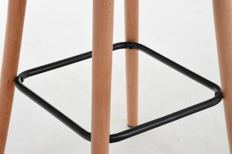 Tabouret de bar en tissu crème coutures décoratives pieds en bois avec repose-pieds 10_0000046