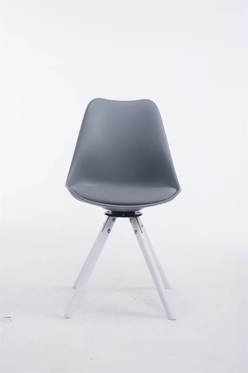 Chaise de salle à manger pivotante en similicuir plastique gris et pieds forme rond bois blanc style moderne 10_0008831