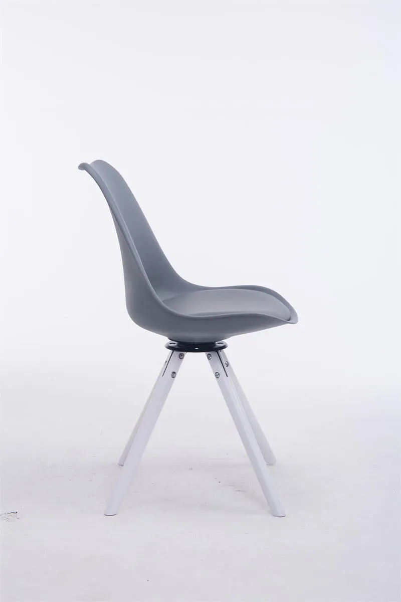 Chaise de salle à manger pivotante en similicuir plastique gris et pieds forme rond bois blanc style moderne 10_0008831