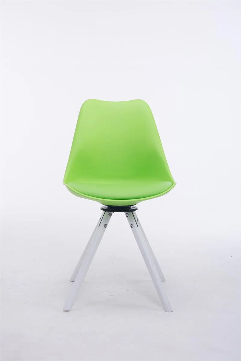 Chaise de salle à manger pivotante en similicuir vert plastique et pieds forme rond bois blanc style moderne 10_0008711