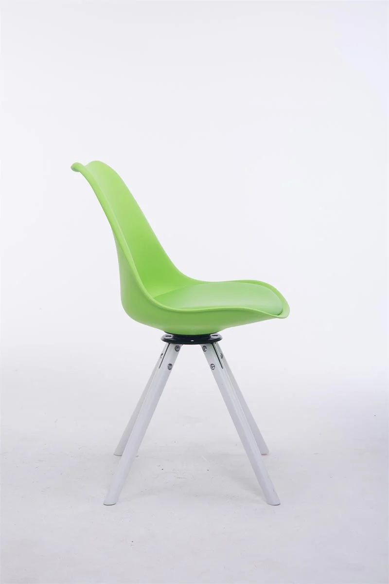 Chaise de salle à manger pivotante en similicuir vert plastique et pieds forme rond bois blanc style moderne 10_0008711