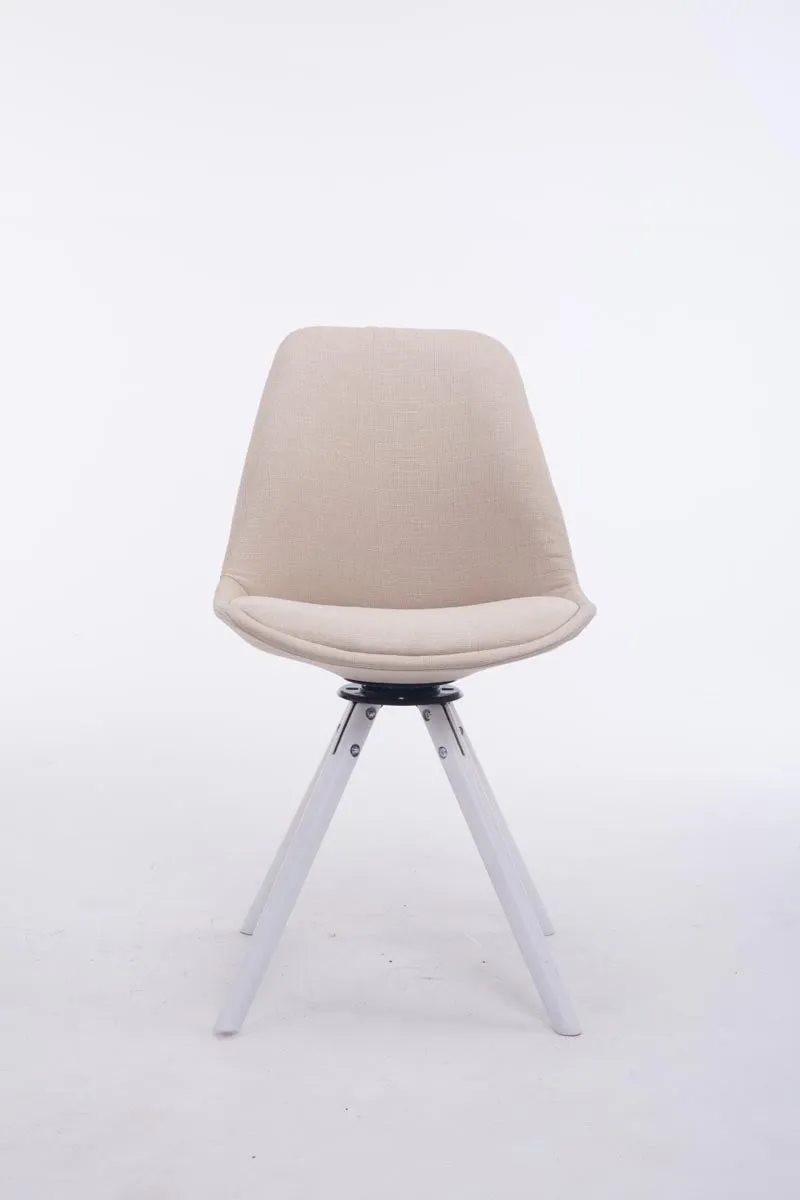 Chaise de salle à manger pivotante en tissu crème et bois rond blanc style moderne 10_0008691
