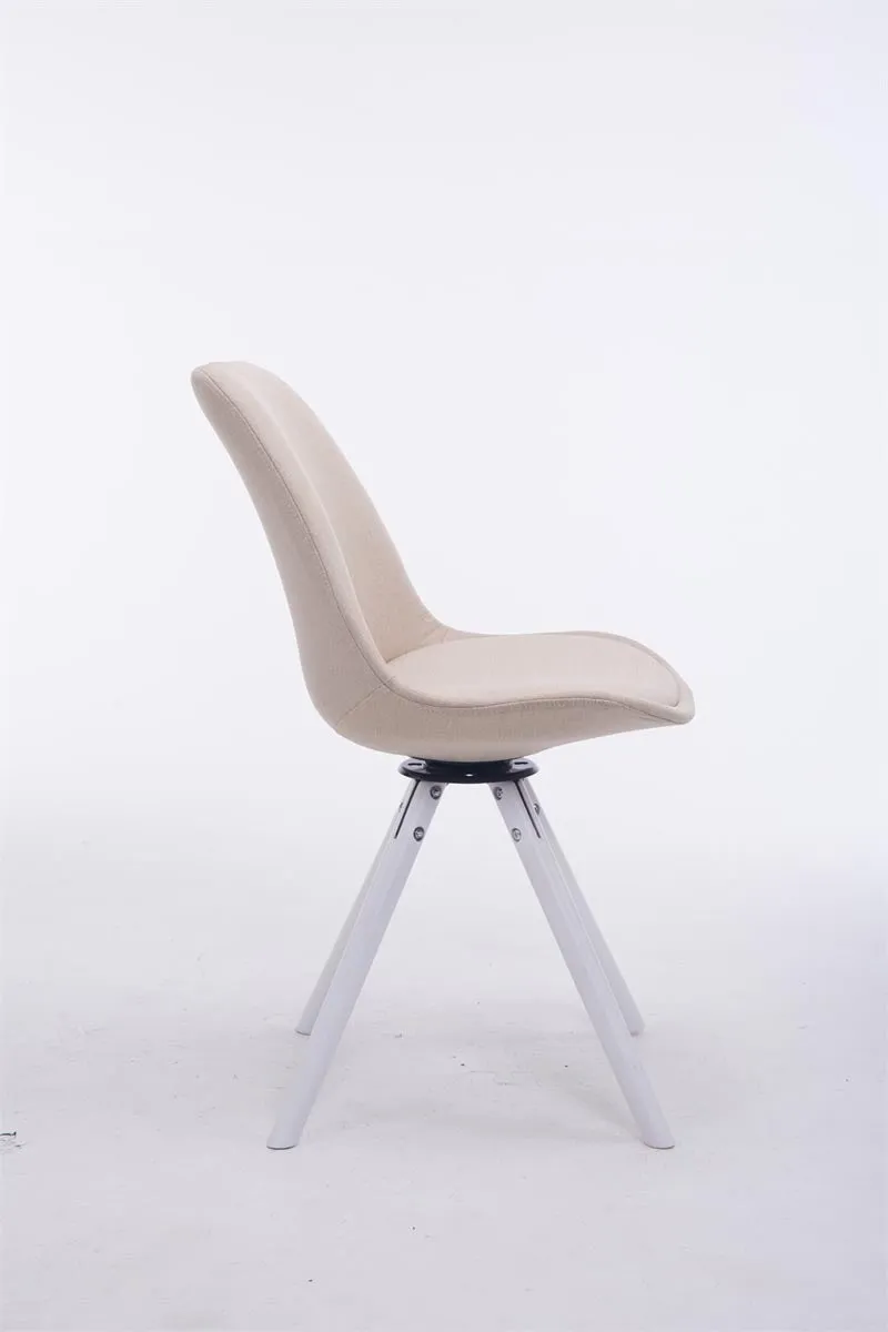 Chaise de salle à manger pivotante en tissu crème et bois rond blanc style moderne 10_0008691