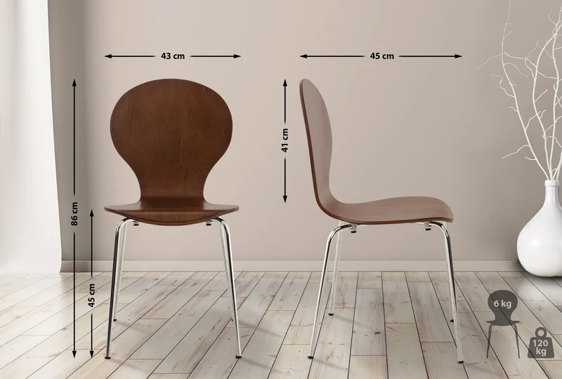 Lot de 4 chaises empilables en bois marron design moderne pour cuisine salle à manger et salle d’attente 10_0008540