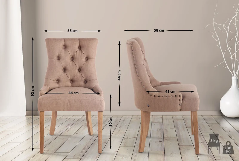 Chaise de salle à manger x1 en tissu taupe antique 92 x 55 x 58 cm charge 136 kg 10_0007849
