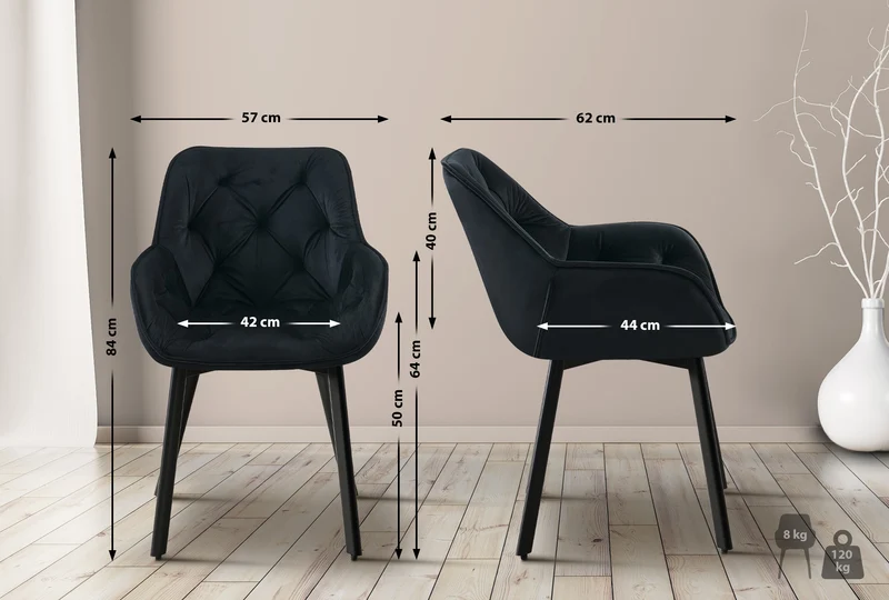 Chaise de salle à manger pivotante en velours et métal noir style moderne 10_0007624