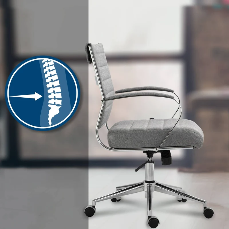 Chaise de bureau ergonomique avec roulettes et structure chromée siège pivotant réglable en hauteur pour bureau et télétravail 10_0007063