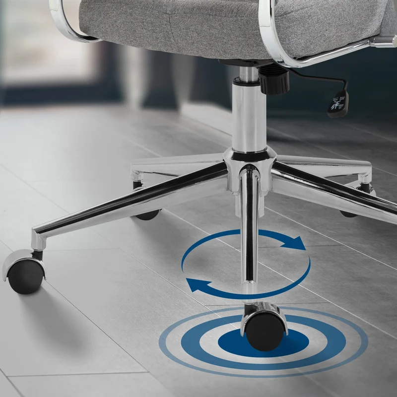 Chaise de bureau ergonomique avec roulettes et structure chromée siège pivotant réglable en hauteur pour bureau et télétravail 10_0007063