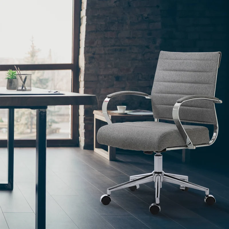 Chaise de bureau ergonomique avec roulettes et structure chromée siège pivotant réglable en hauteur pour bureau et télétravail 10_0007063