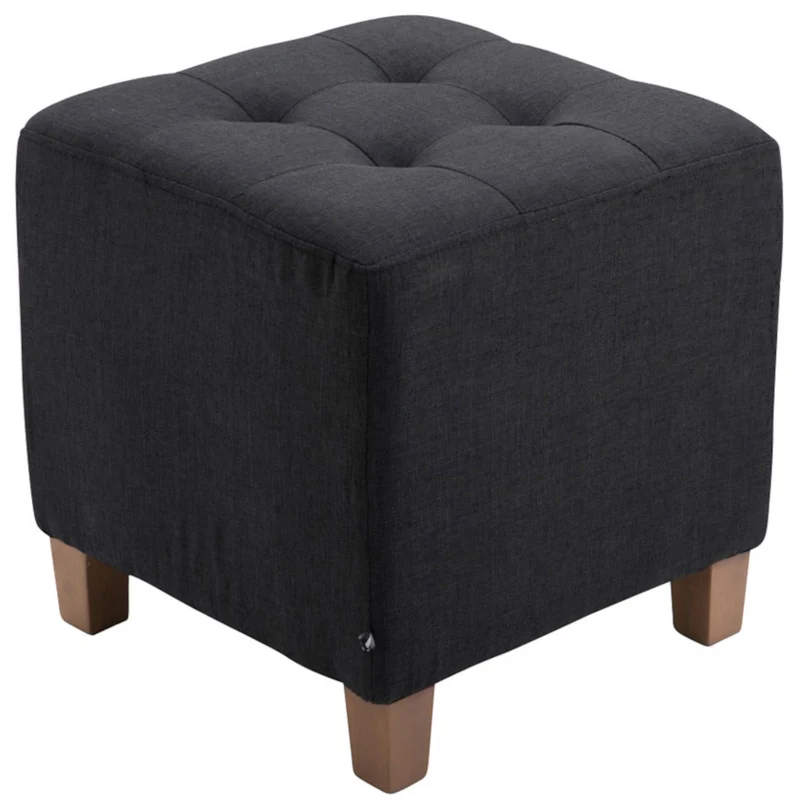 Lot de 2 tabourets bas pouf repose-pieds forme carré en tissu noir capitonné et bois style classique chic 10_0006669