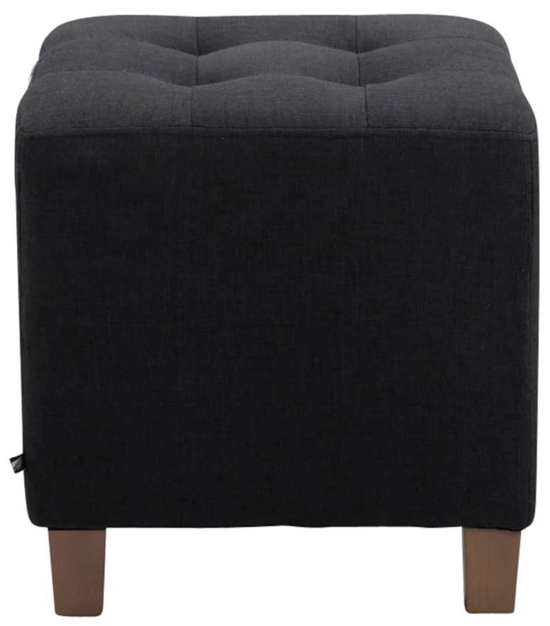 Lot de 2 tabourets bas pouf repose-pieds forme carré en tissu noir capitonné et bois style classique chic 10_0006669