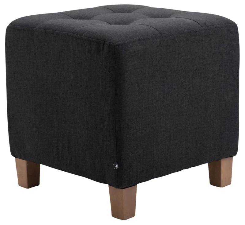 Lot de 2 tabourets bas pouf repose-pieds forme carré en tissu noir capitonné et bois style classique chic 10_0006669