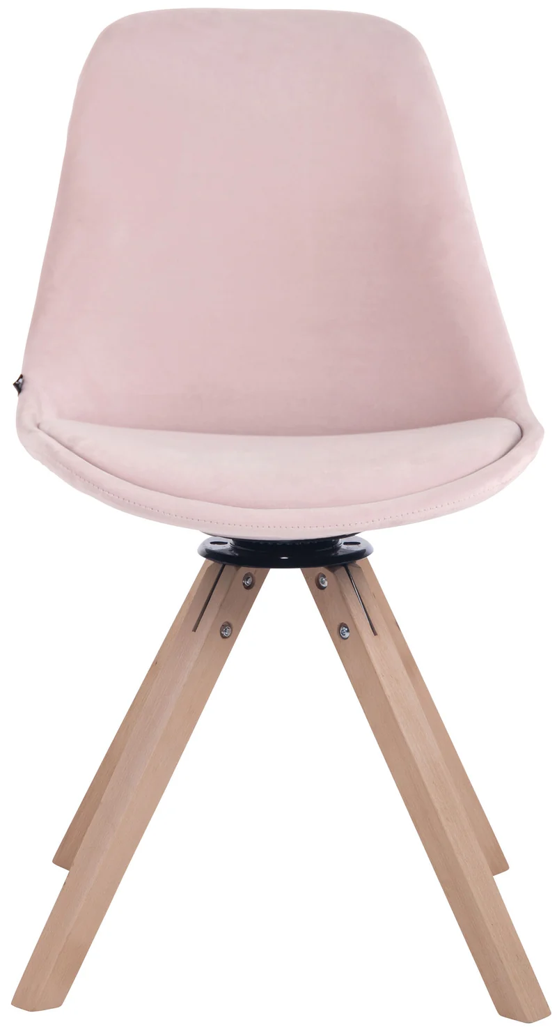 Chaise de salle à manger x1 chaise visiteur assise pivotant à 360° en velours rose piètement en bois carré clair 10_0003506