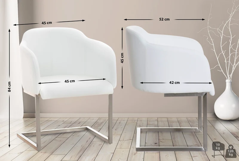Chaise de salle à manger fauteuil visiteur design moderne en PVC blanc et acier inoxydable 10_0001915