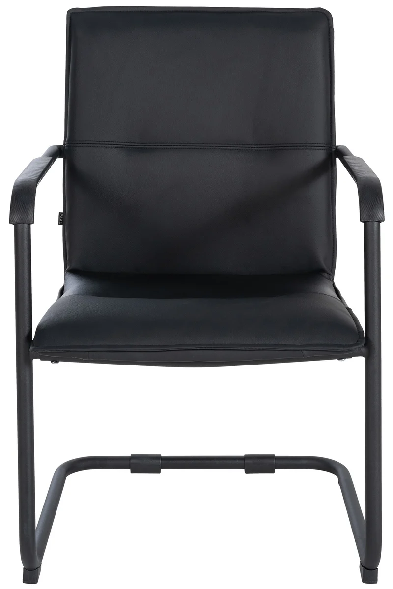 Chaise de bureau fauteuil visiteur avec accoudoirs en PVC noir et métal noir 10_0001922