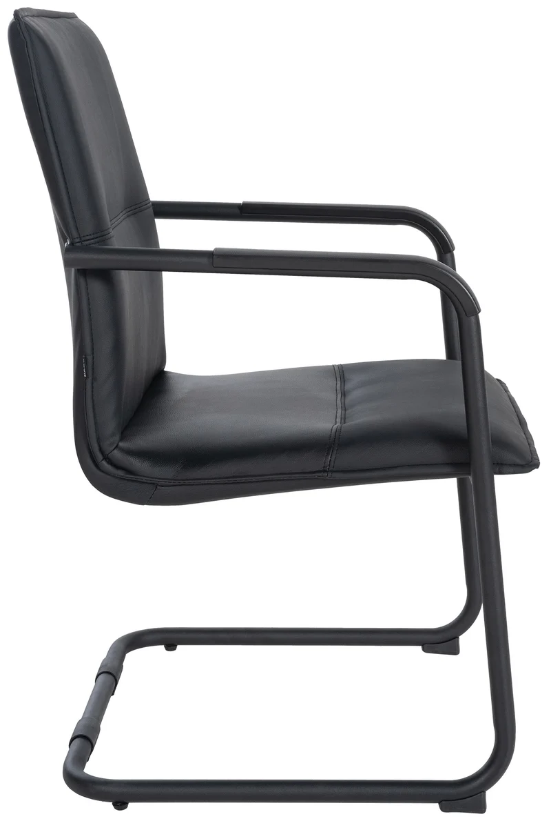 Chaise de bureau fauteuil visiteur avec accoudoirs en PVC noir et métal noir 10_0001922