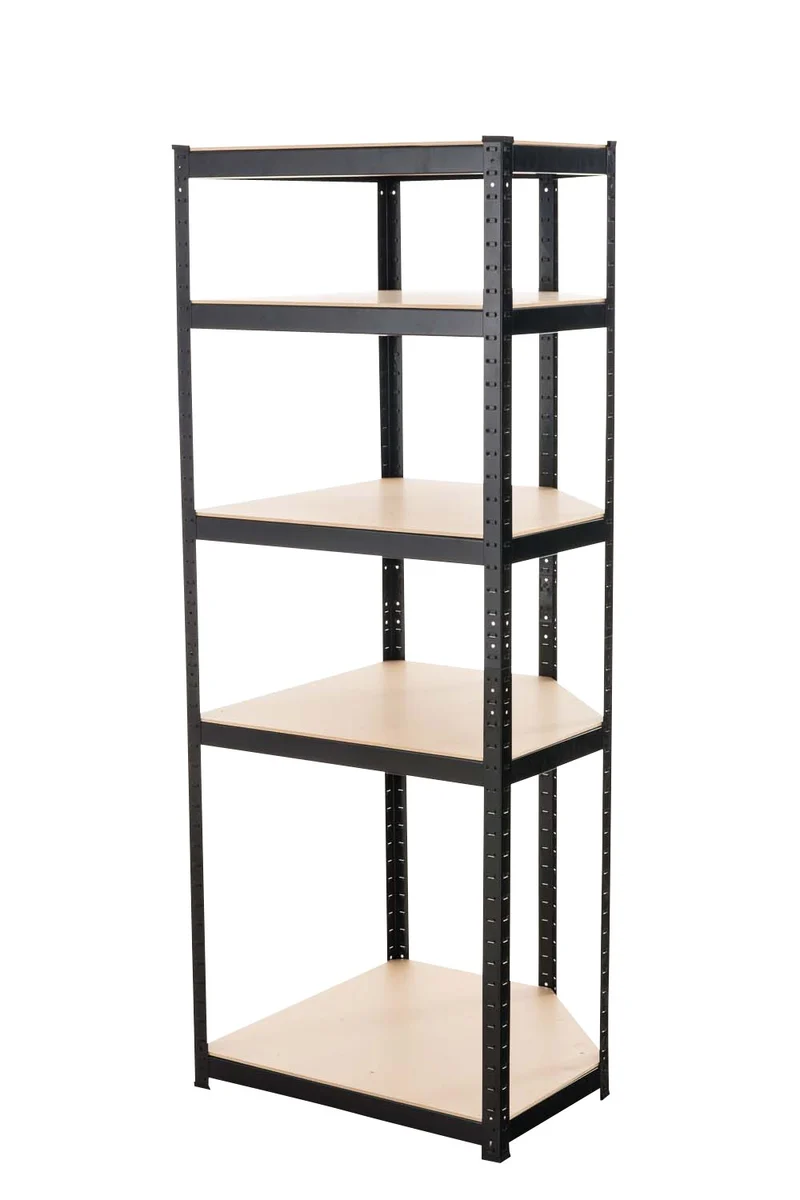 Étagère d’angle de rangement 180 x 70 cm pour charges lourdes avec 5 niveaux en MDF structure métallique noir ETA10083