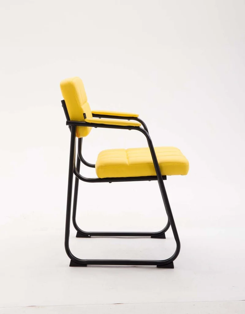 Chaise de visiteur design en similicuir jaune avec accoudoirs et structure métal noir pour bureau salle d’attente réunion BUR10225
