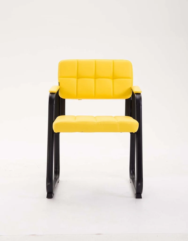 Chaise de visiteur design en similicuir jaune avec accoudoirs et structure métal noir pour bureau salle d’attente réunion BUR10225