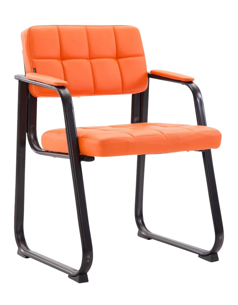 Chaise visiteur avec dossier et accoudoirs en similicuir orange et métal noir BUR10228