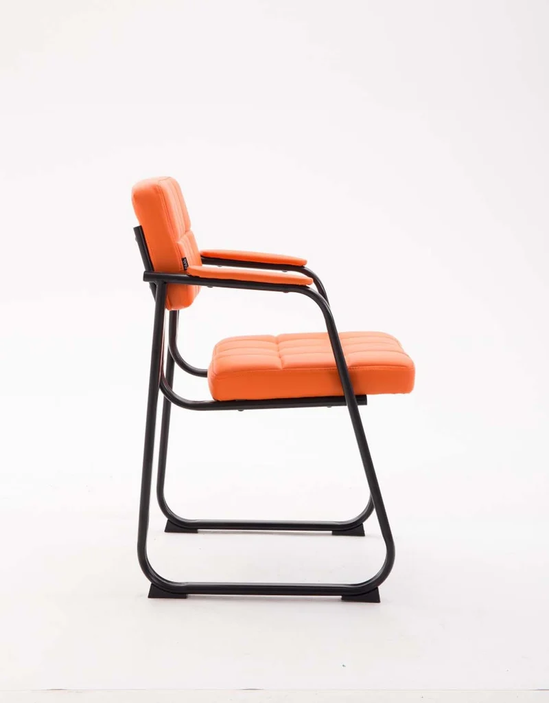 Chaise visiteur avec dossier et accoudoirs en similicuir orange et métal noir BUR10228