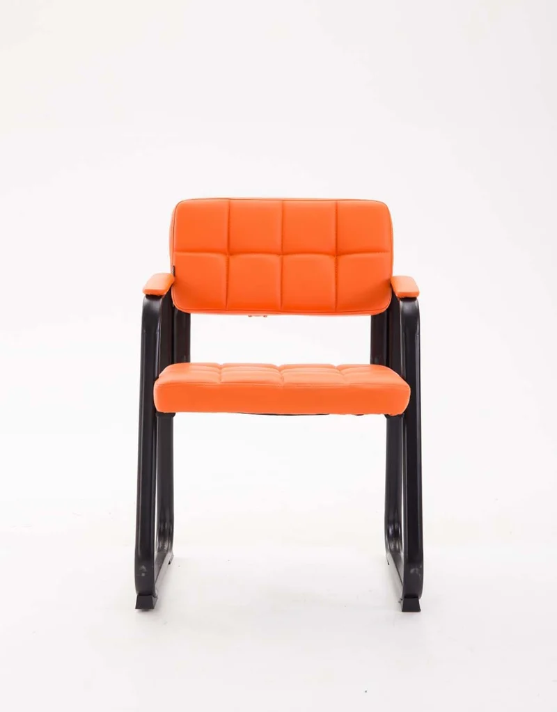 Chaise visiteur avec dossier et accoudoirs en similicuir orange et métal noir BUR10228