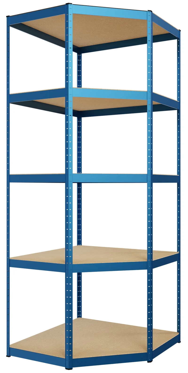 Système d'étagères d'angle en acier et MDF bleu 180 x 160 x 160 cm charge 2625 kg 10_0009066