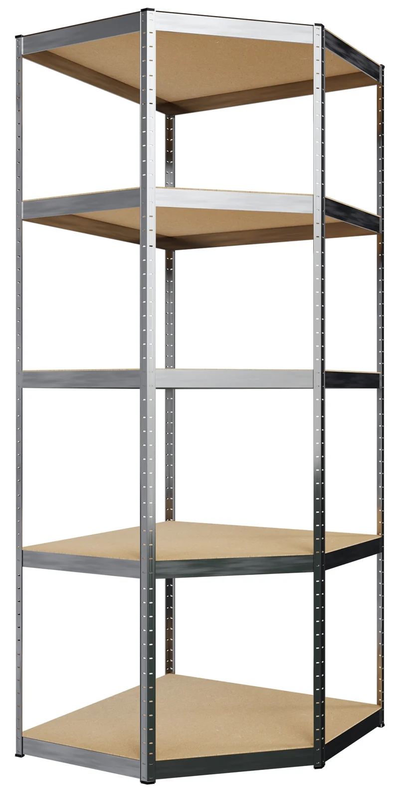 Système d'étagères d'angle en acier et MDF argent 180 x 160 x 160 cm charge 2625 kg 10_0008999