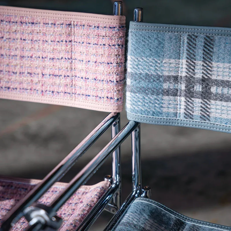Art Deco Inspired Woven Folding Director’s Chair - Retro Plaid Fabric Portable Accent Chair For Outdoor Patio