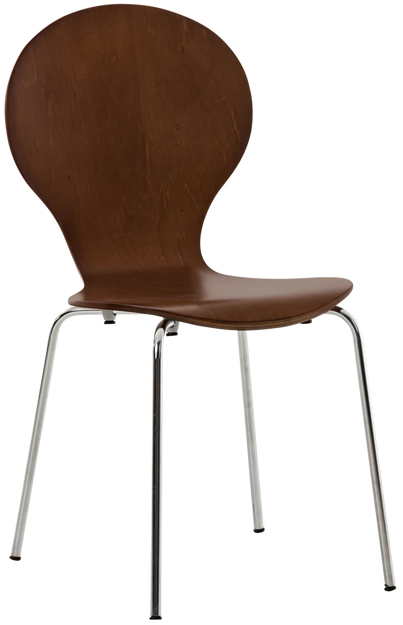Chaise visiteur empilable en bois marron et métal chromé style moderne 10_0008289