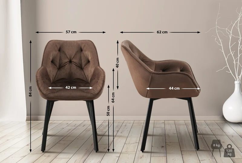 Chaise de salle à manger x1 assise pivotante en velours marron motif matelassé cadre métal 10_0007183