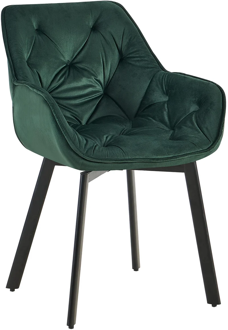Chaise de salle à manger x1 assise pivotante en velours vert motif matelassé cadre métal 10_0007182