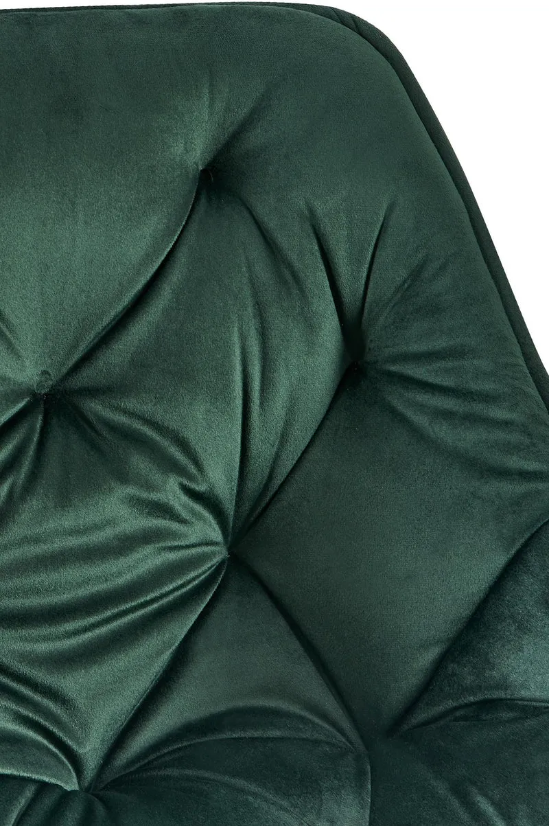 Chaise de salle à manger x1 assise pivotante en velours vert motif matelassé cadre métal 10_0007182