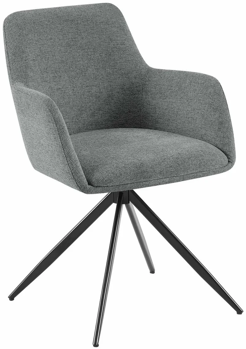 Chaise de salle à manger x1 pivotante rembourrée avec accoudoirs en tissu gris cadre métal 10_0007171