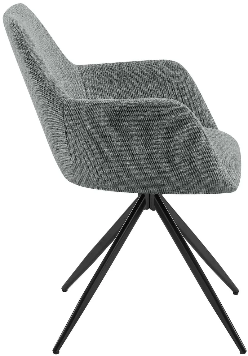 Chaise de salle à manger x1 pivotante rembourrée avec accoudoirs en tissu gris cadre métal 10_0007171