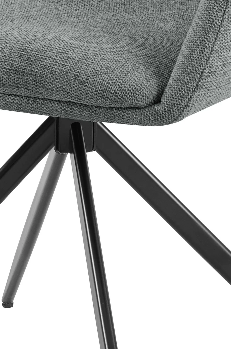 Chaise de salle à manger x1 pivotante rembourrée avec accoudoirs en tissu gris cadre métal 10_0007171